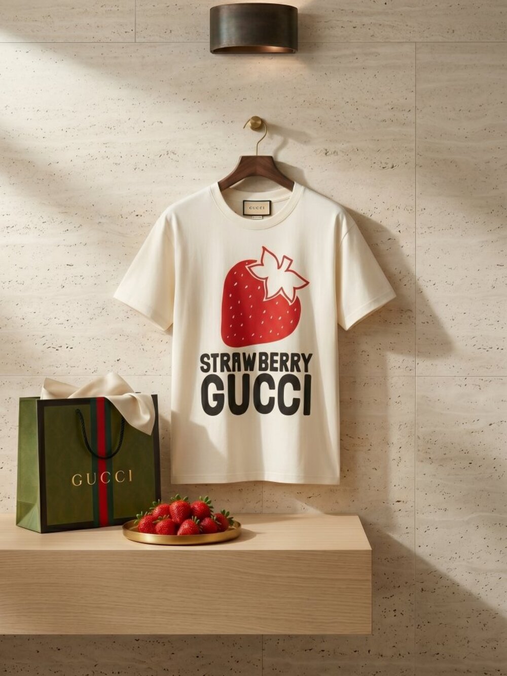 NWT Gucci White Strawberry Logo Graphic T-Shirt - Size S